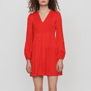 Maje Long Sleeve Rimine Jacquard A-Line Mini Dress - Red - M